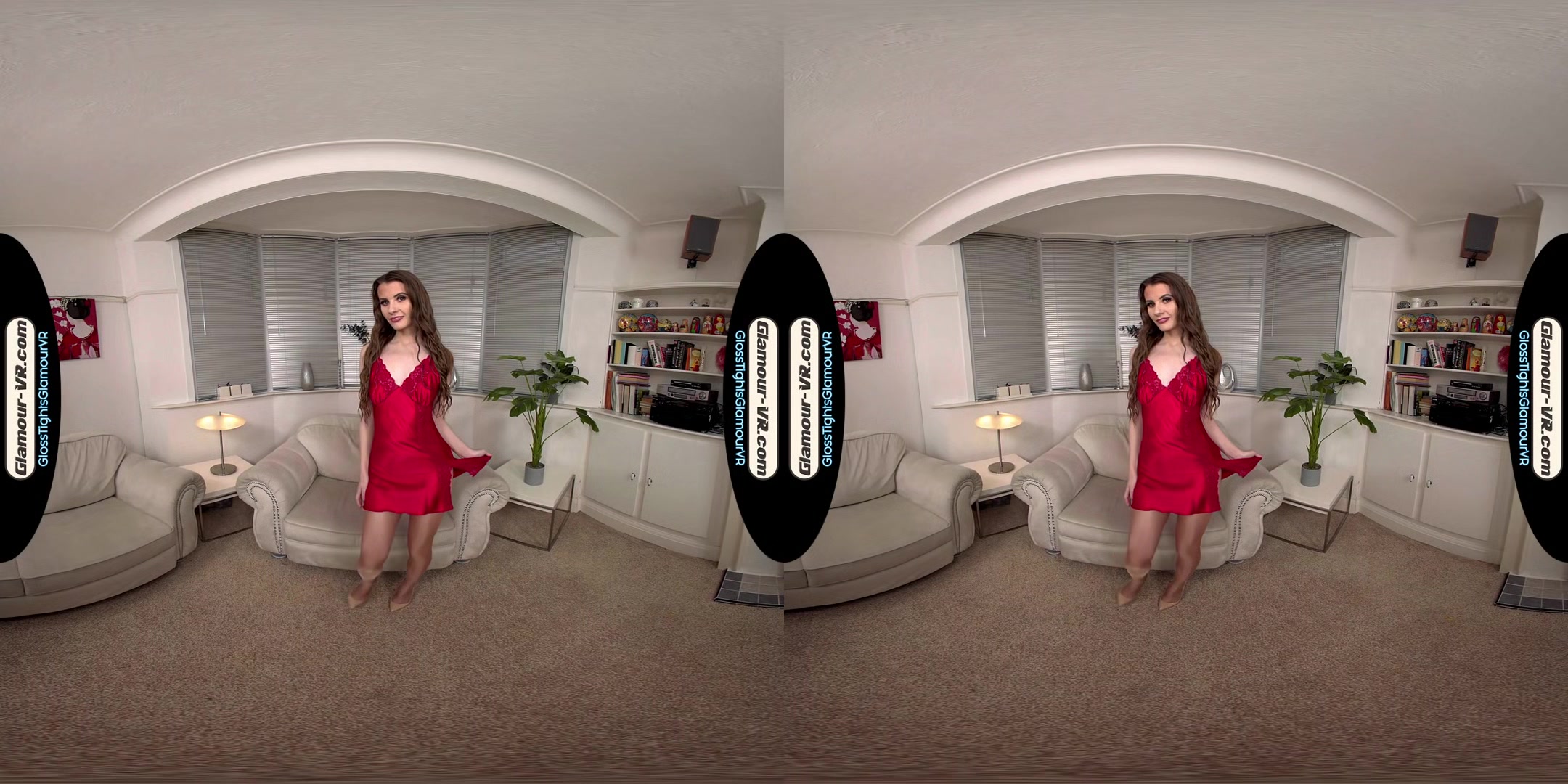 Brook Logan Red Negligee With Tan Glossy Legwear Joi Treat - 8k Vr