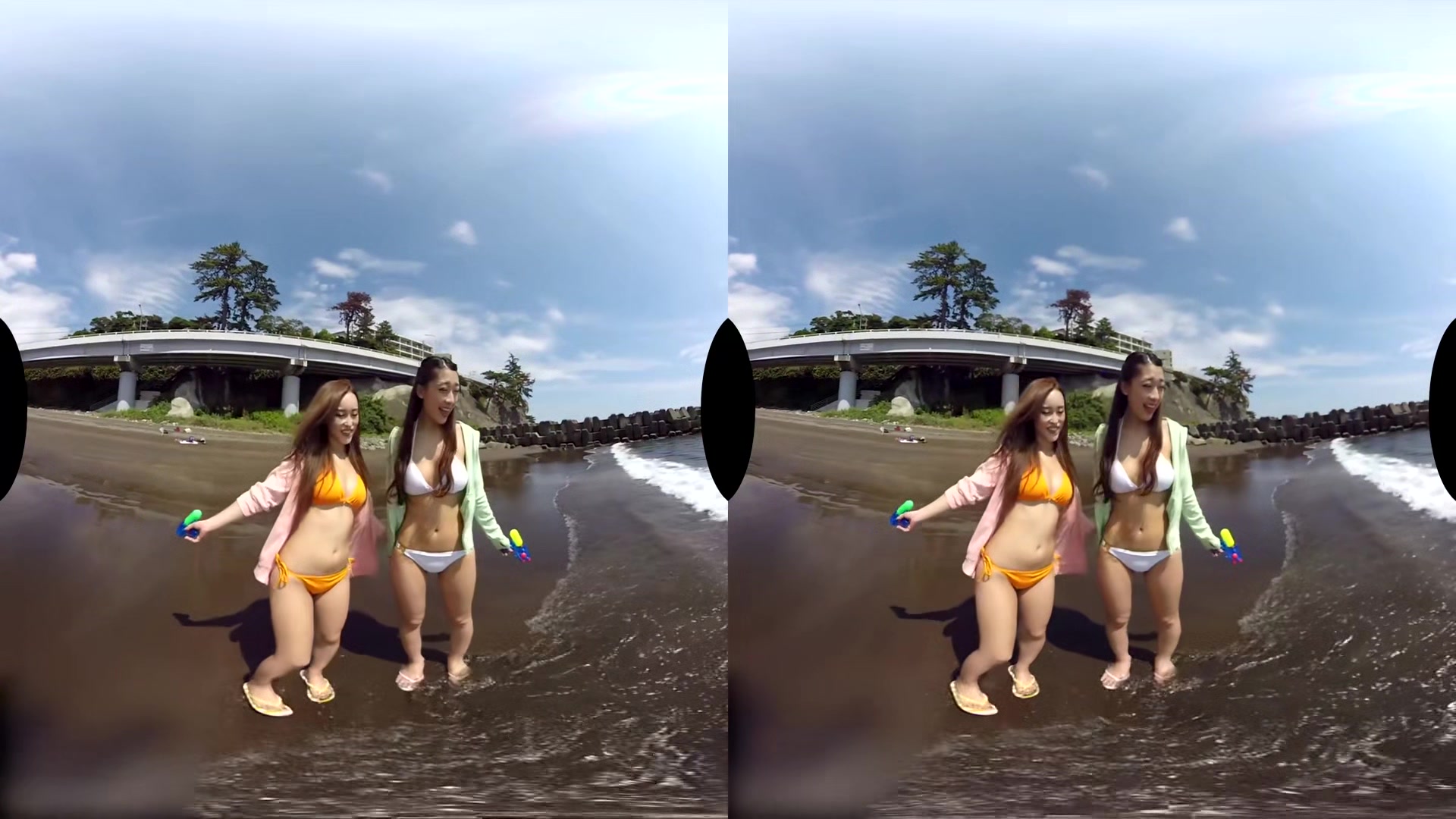 Fun At The Beach Before Threesome At The Onsen; Two Japanese Babes