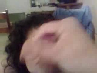 Curly-haired Latina sucks powerful cock and licks balls
