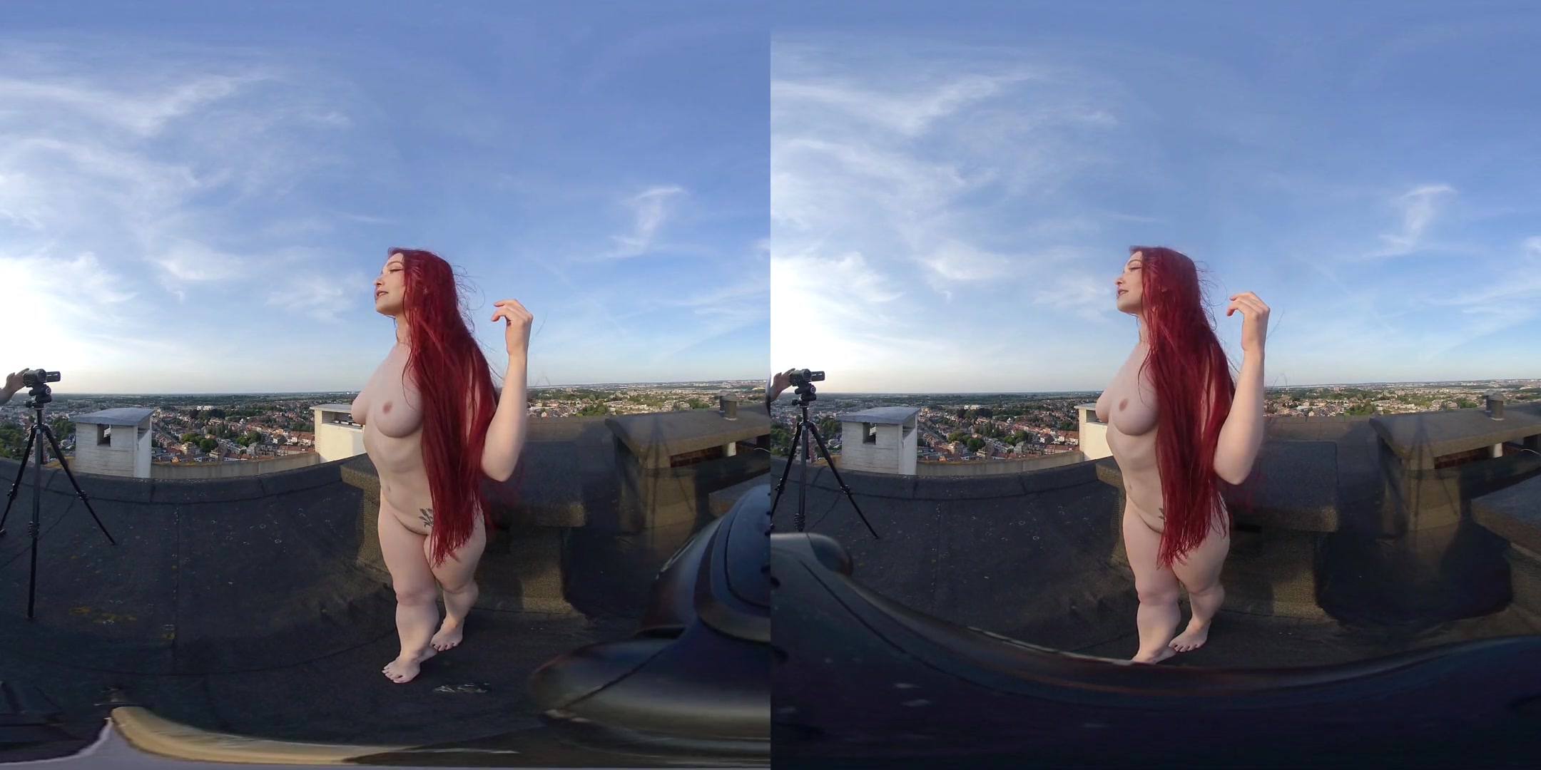 Lady - Photoshoot on a Rooftop - Redhead Naked Outdoors