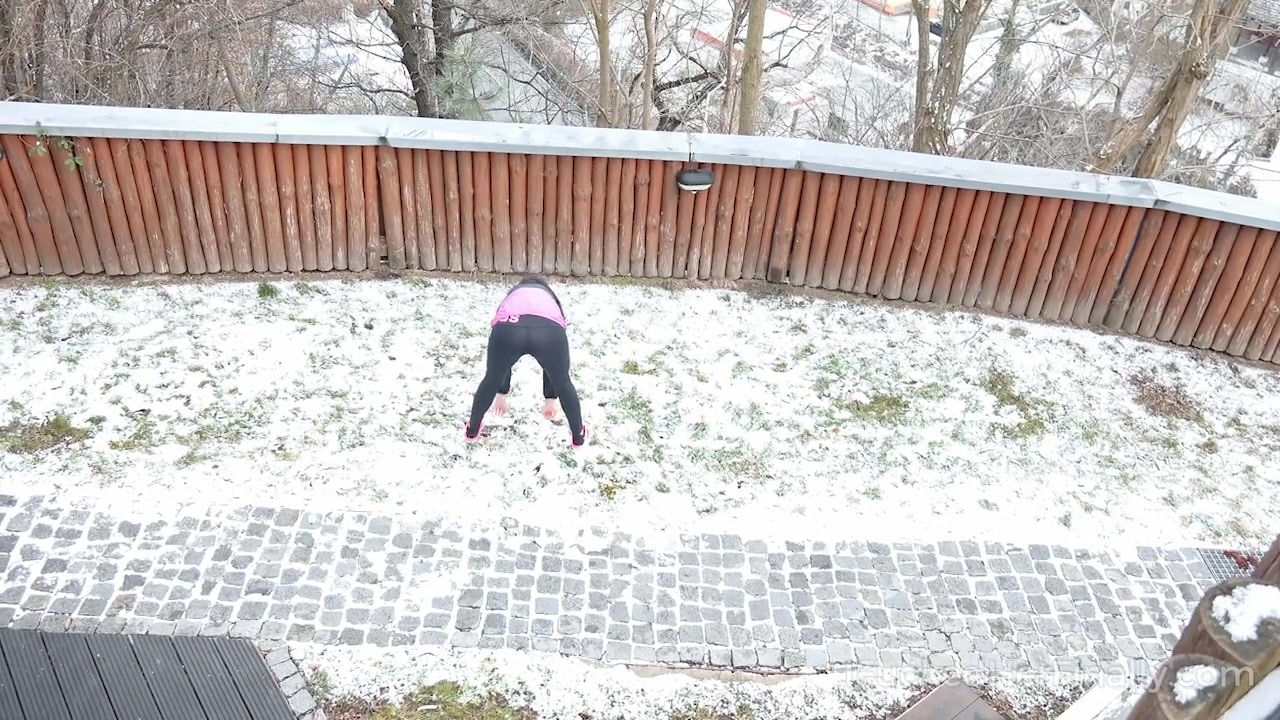 Dude turns on a camera to shoot a juicy brunette