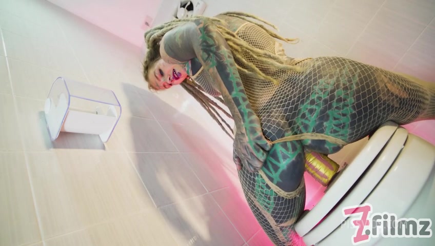 alternative TATTOO model solo PISS action - ANAL toy masturbation, pee fetish, dreads - PissVids