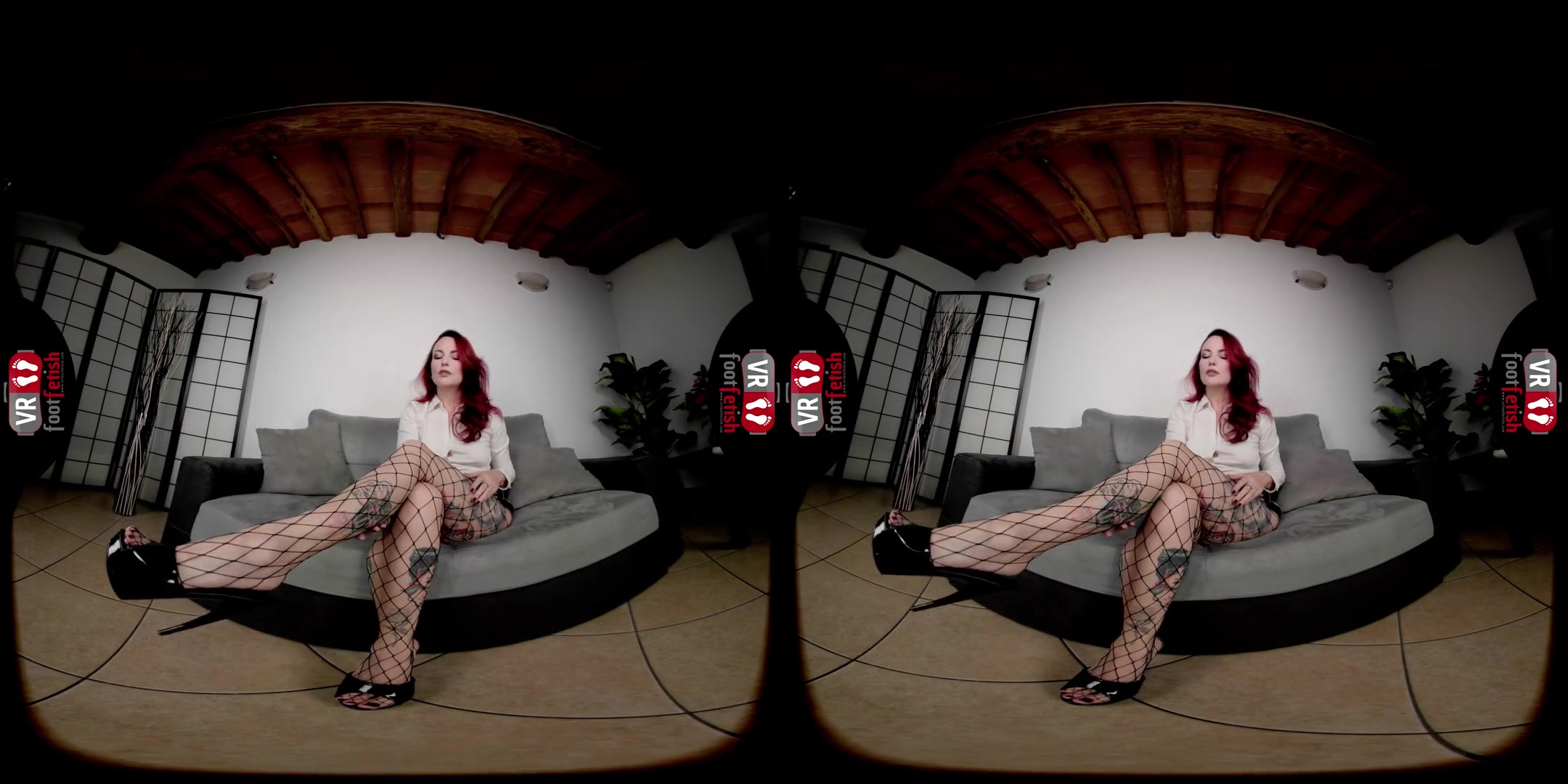 Fiery Office Temptress Teases In Heels And Fishnets