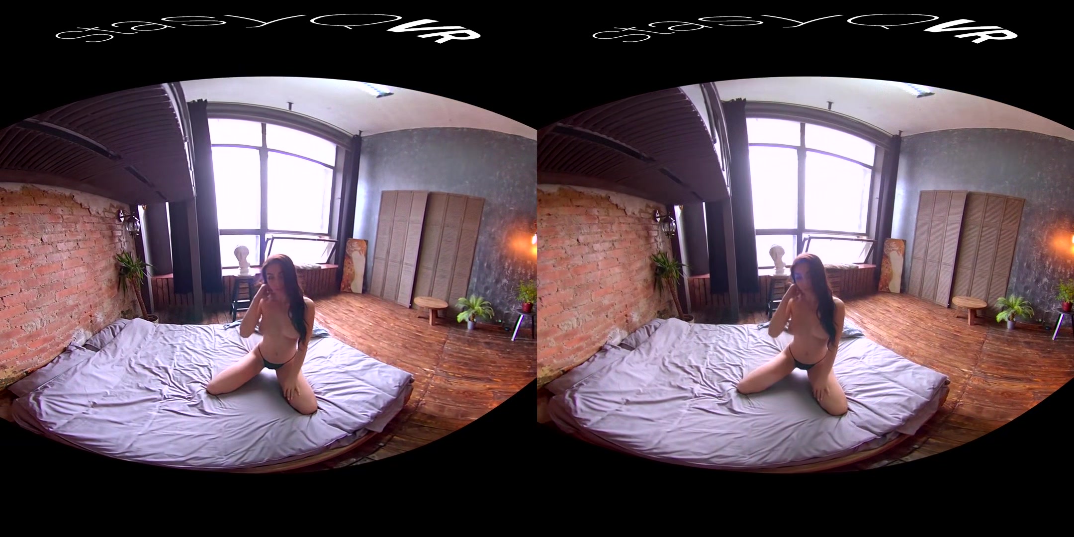 ForyQ exposing her perky tits and moist pussy in VR