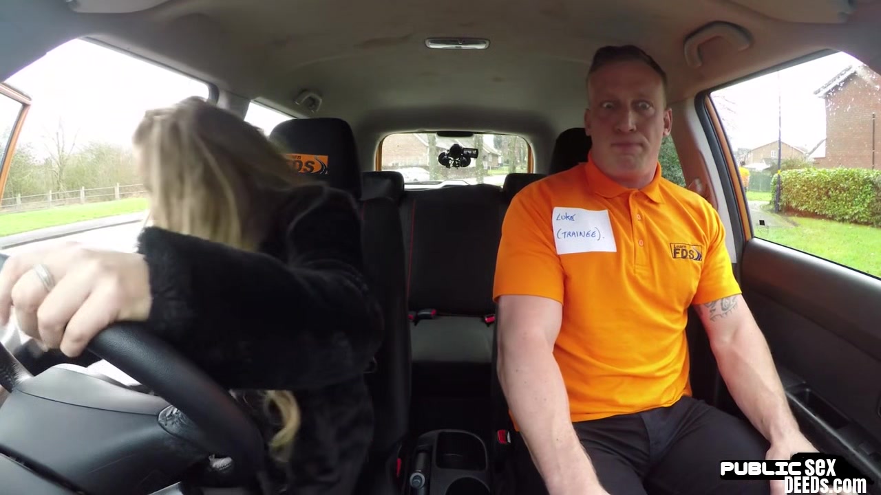 MILF big titted driver doggy styled by instructor in car