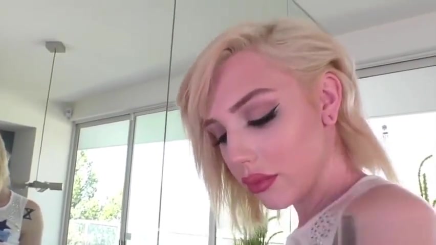 Pale TS Annabelle Lane teases in jean shorts before fucking Gabriel