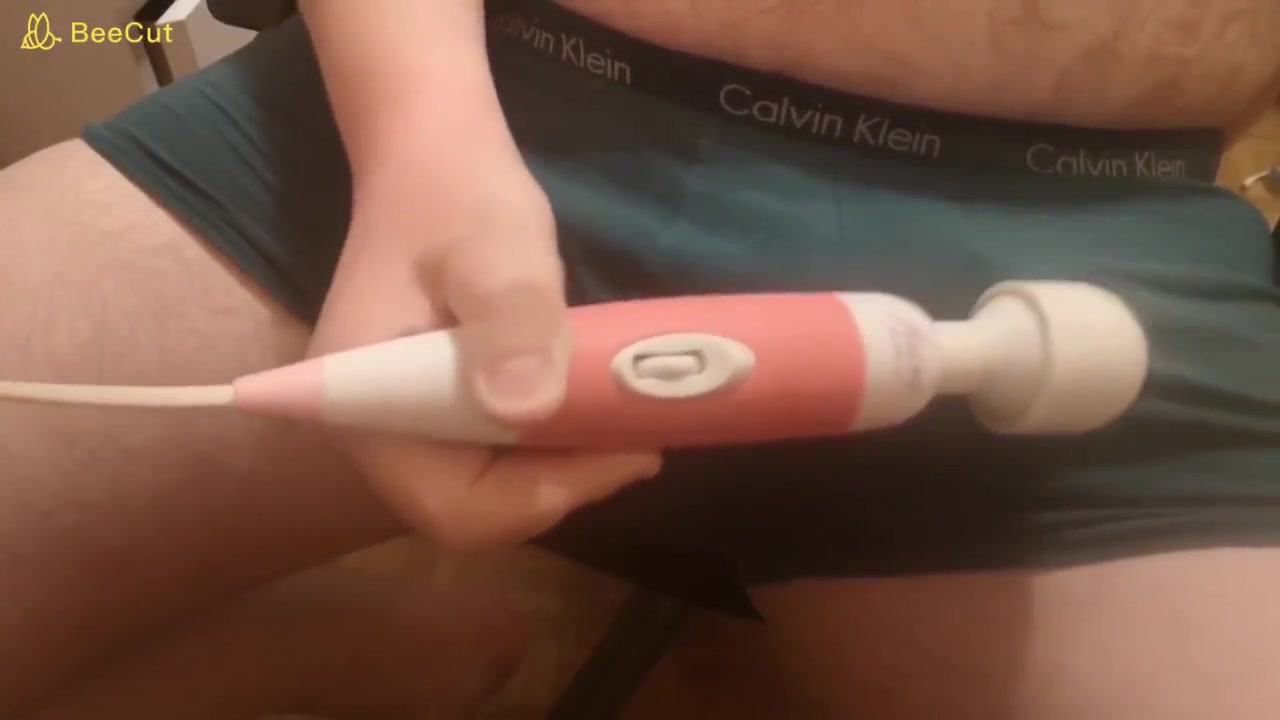 Chubby Boy Cums Into Boxers Briefs While Playing With Vibrating Wand