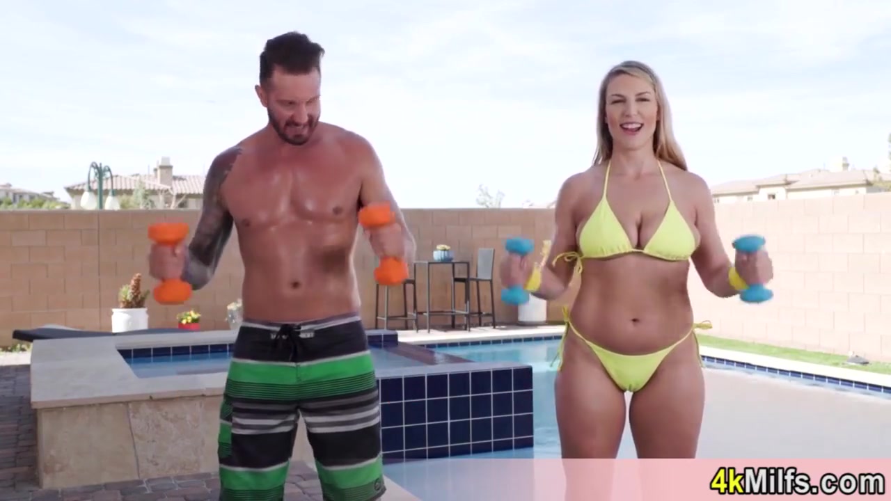 Busty Blonde Aerobic Instructor Slut Gives A Lesson To Her Newest Client