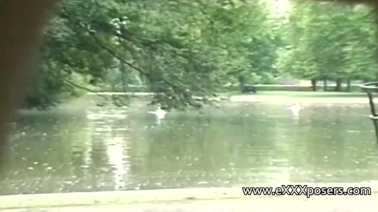 Nervous blonde milf flashing in the park