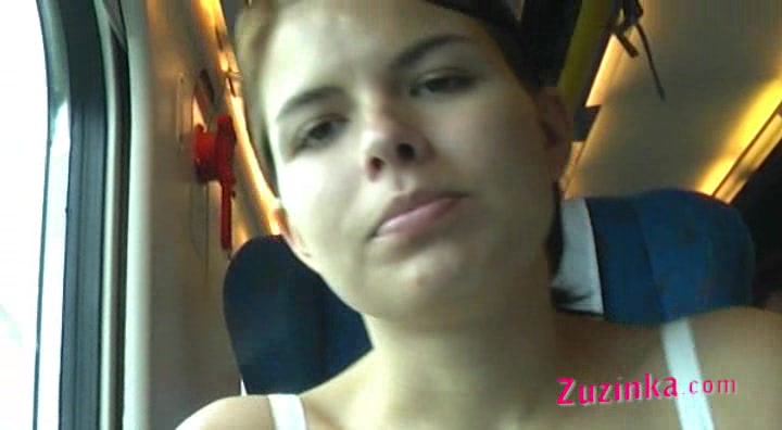 Zuzinka plays with dildo in a crowded train