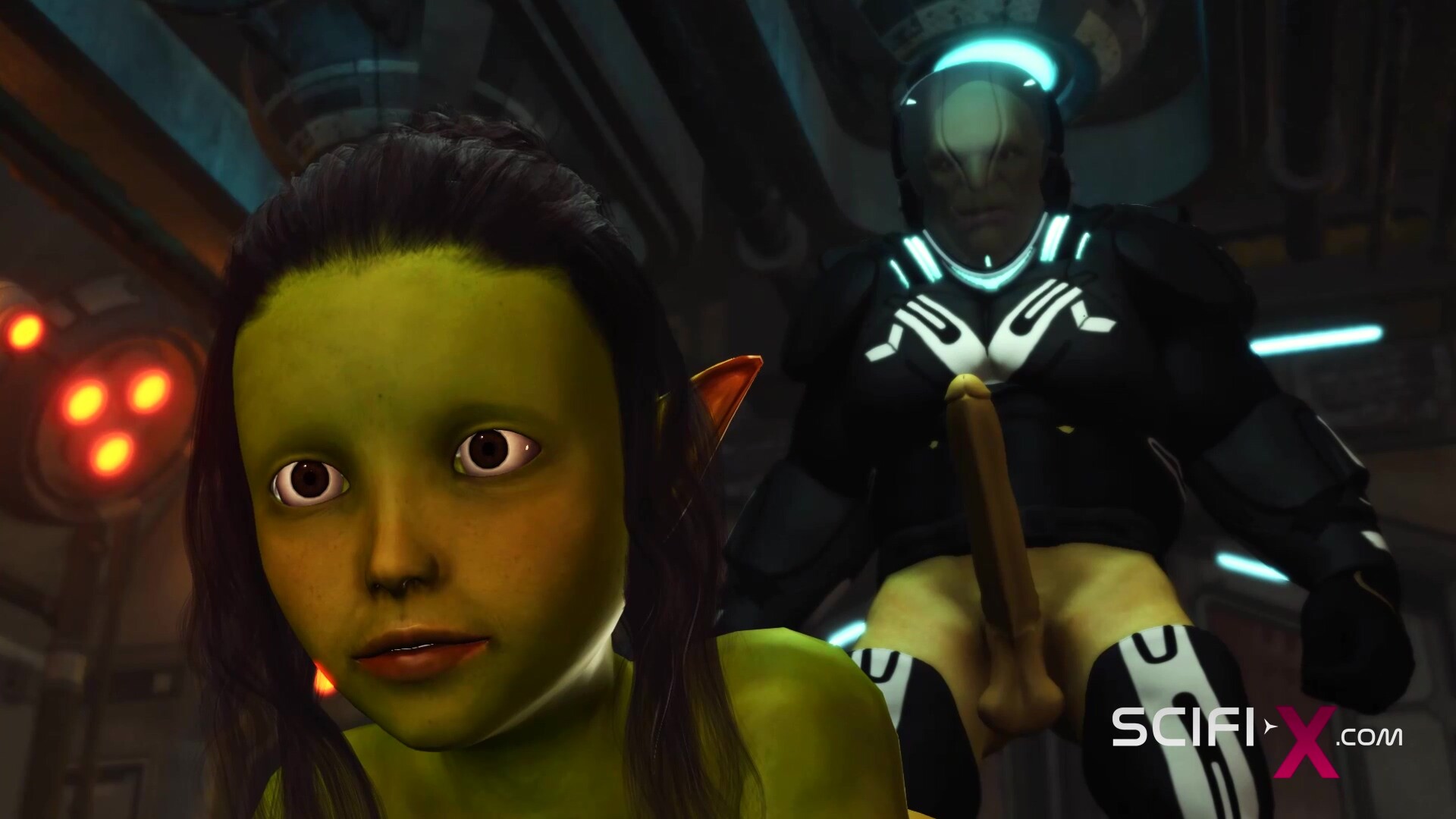 Alien sex in a starship. Female green alien gets fucked by a big monster