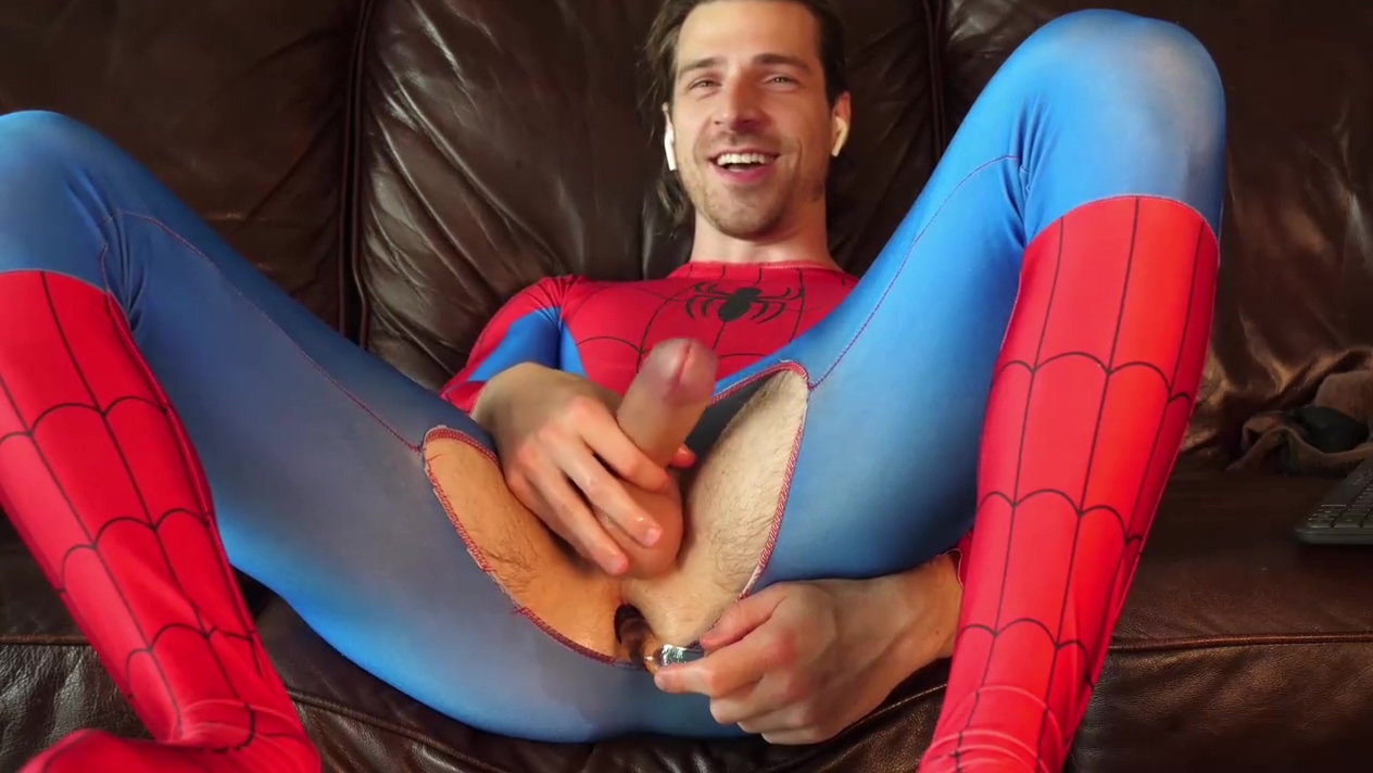 Peter Parker - Spidey Gets Pleasured With Glass Toy While Jerking Thick Uncut Cock