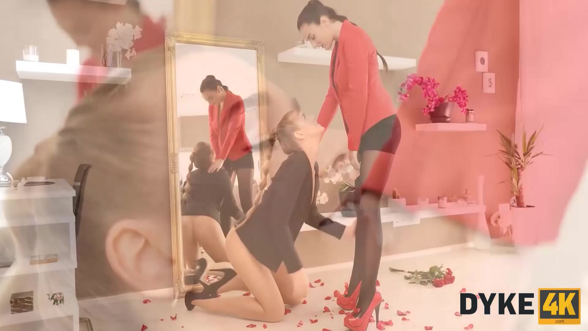 DYKE4K. Torn pantyhose help sweet chicks to get access to their wet pussies