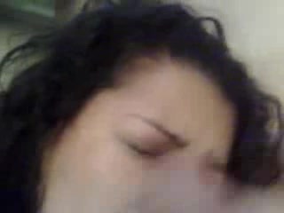 Curly-haired Latina sucks powerful cock and licks balls
