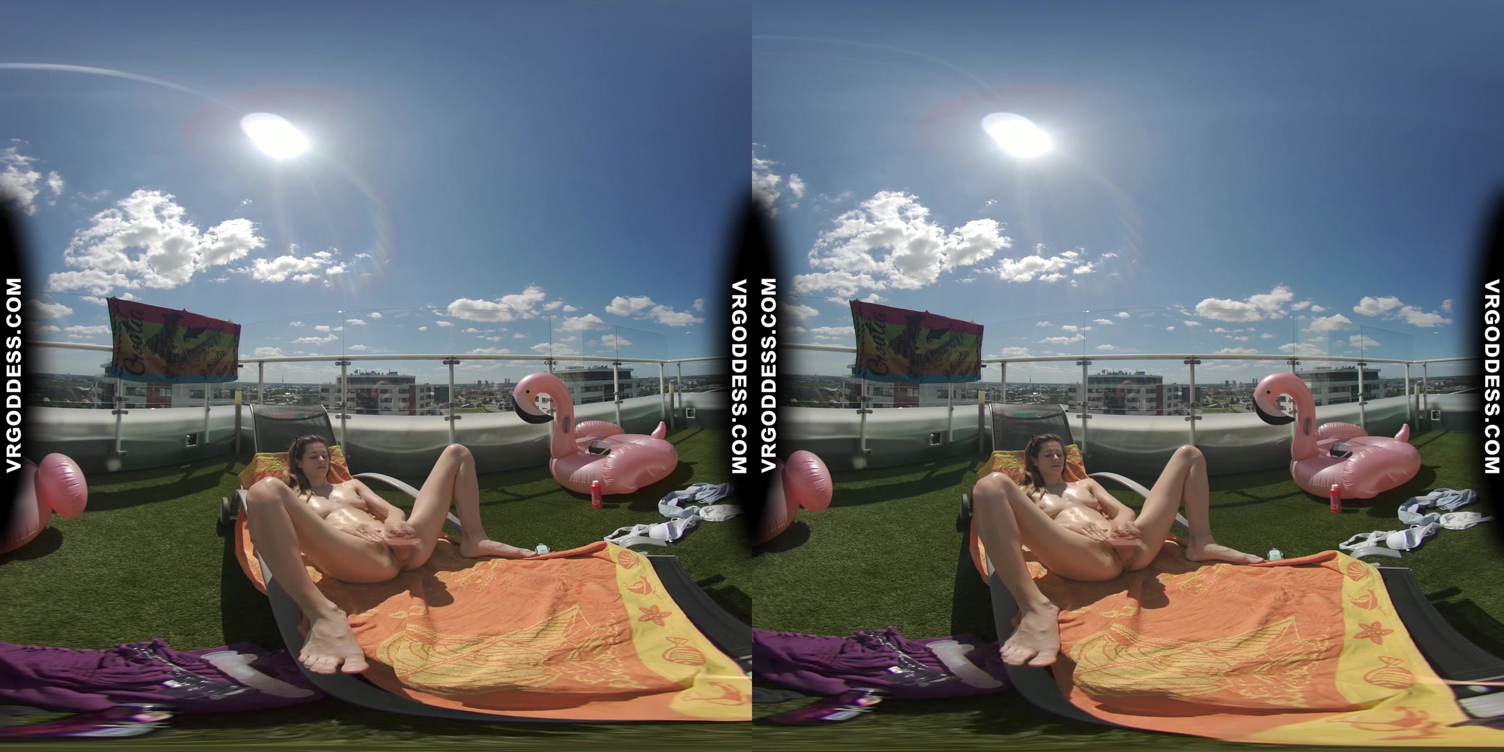 Skinny Model Josie Jilling With A Dildo In The Rooftop Sun