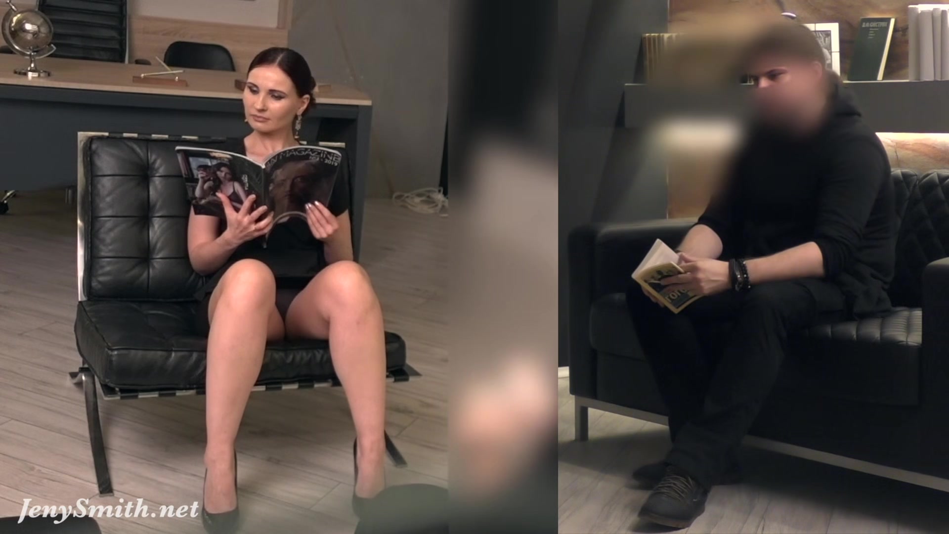 Silence. Jeny Smith with no panties teasing a man. prank