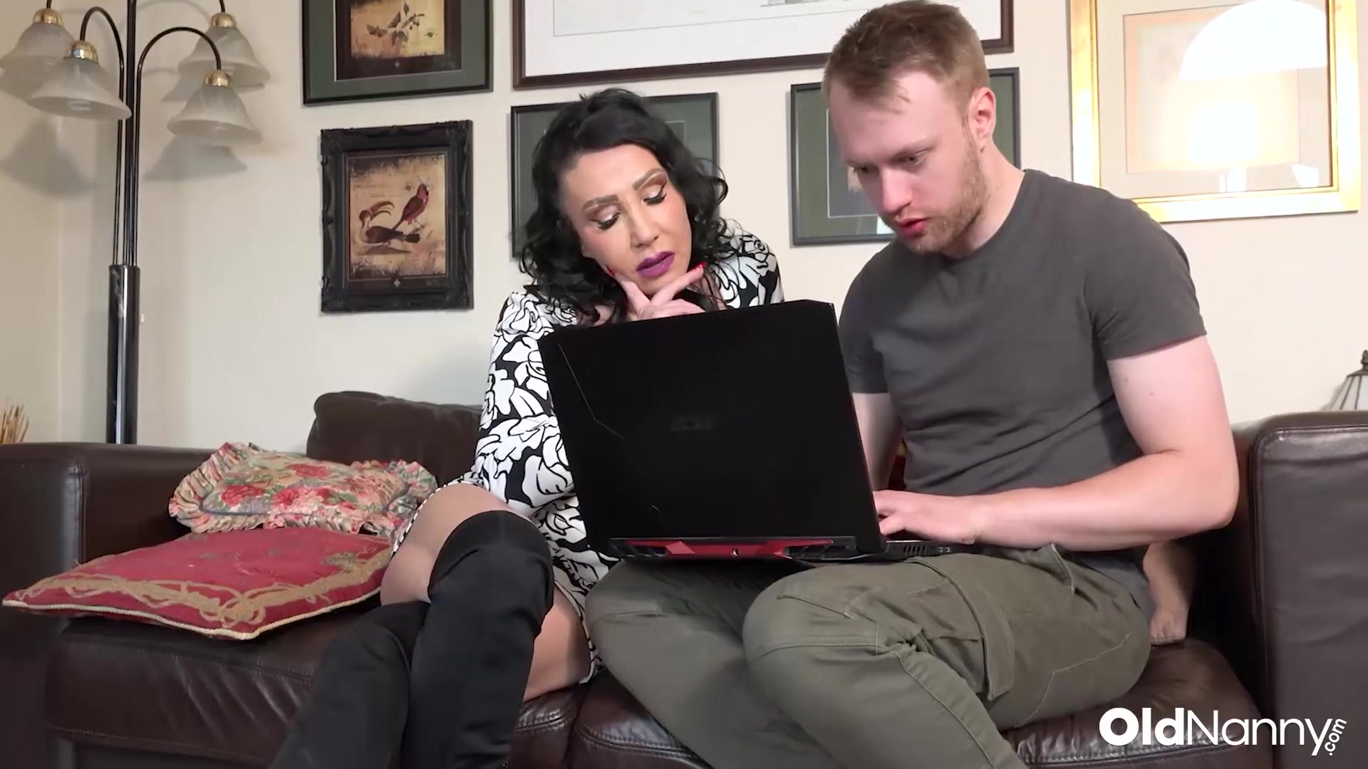 Busty Mature MILF Seduces Shy Horny Man On Couch