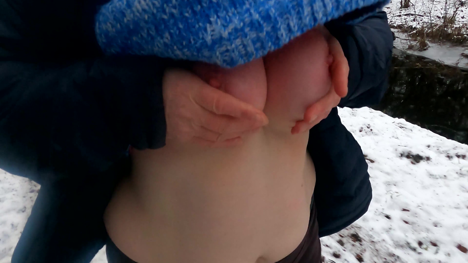 Chest And Slapping Tits In Winter Forest