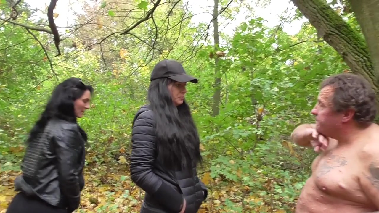 Slapping session in the forest for the naked male slave by Femdom Austria