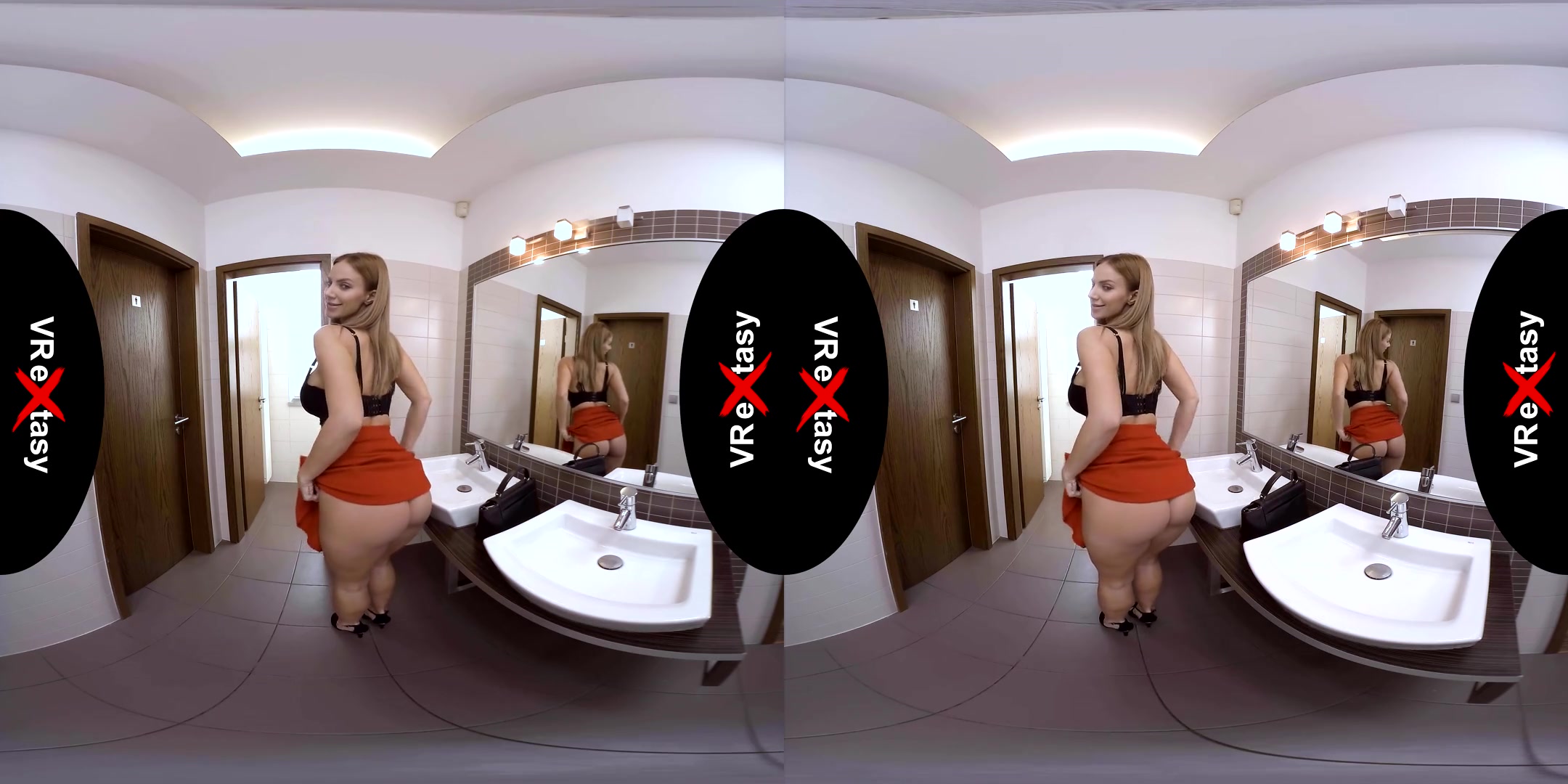 Nathaly Cherie - Masturbation after Restaurant Dinner; Huge Tits Blonde Pornstar Solo