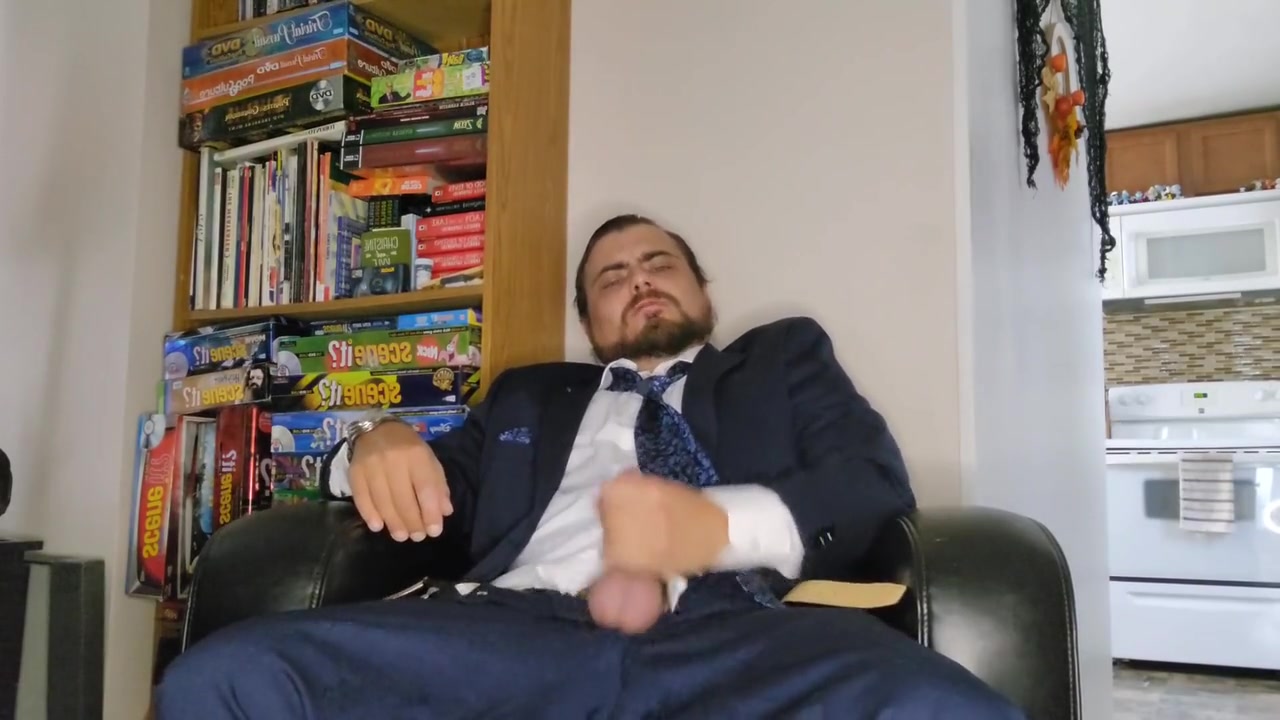 Suited Sir Strokes His Fat Cock
