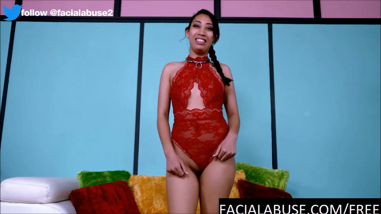 Asian girl loves gagging on white dicks too much