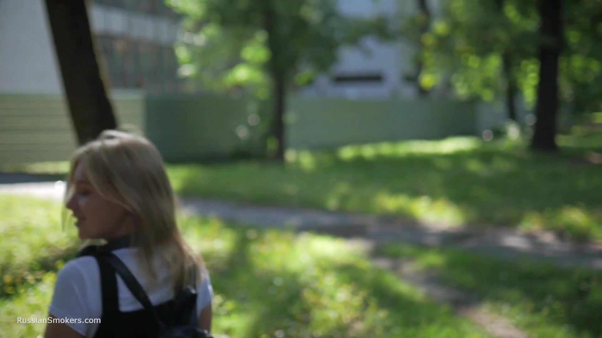 Sweet Polina Is Smoking 120mm Cork Cigarettes In The Park