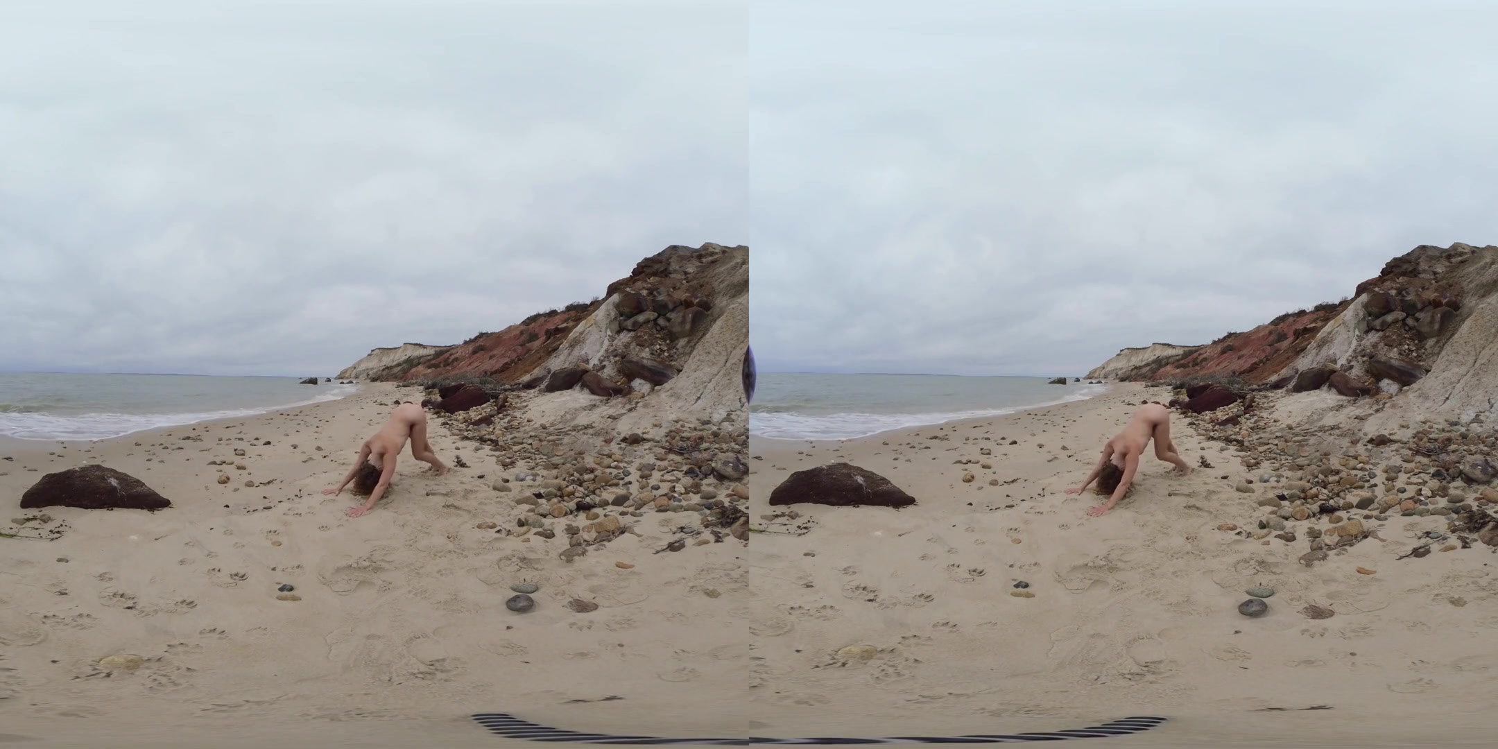 Relax on a Beautiful Beach with Naked Yoga; Amateur Stretching on the Beach