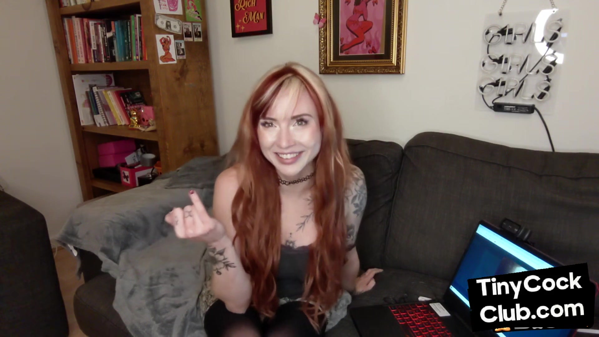 Tattooed SPH solo babe talks dirty in small cock humiliation