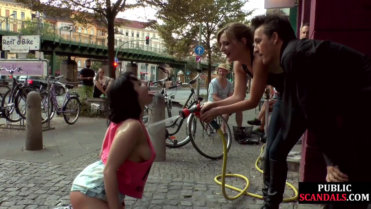 Busty german publicly humiliated outside before cock riding
