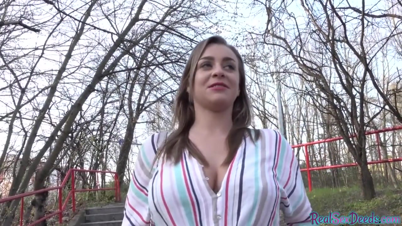 Bigboob eurobabe pulled into giving blowjob and outdoor sex