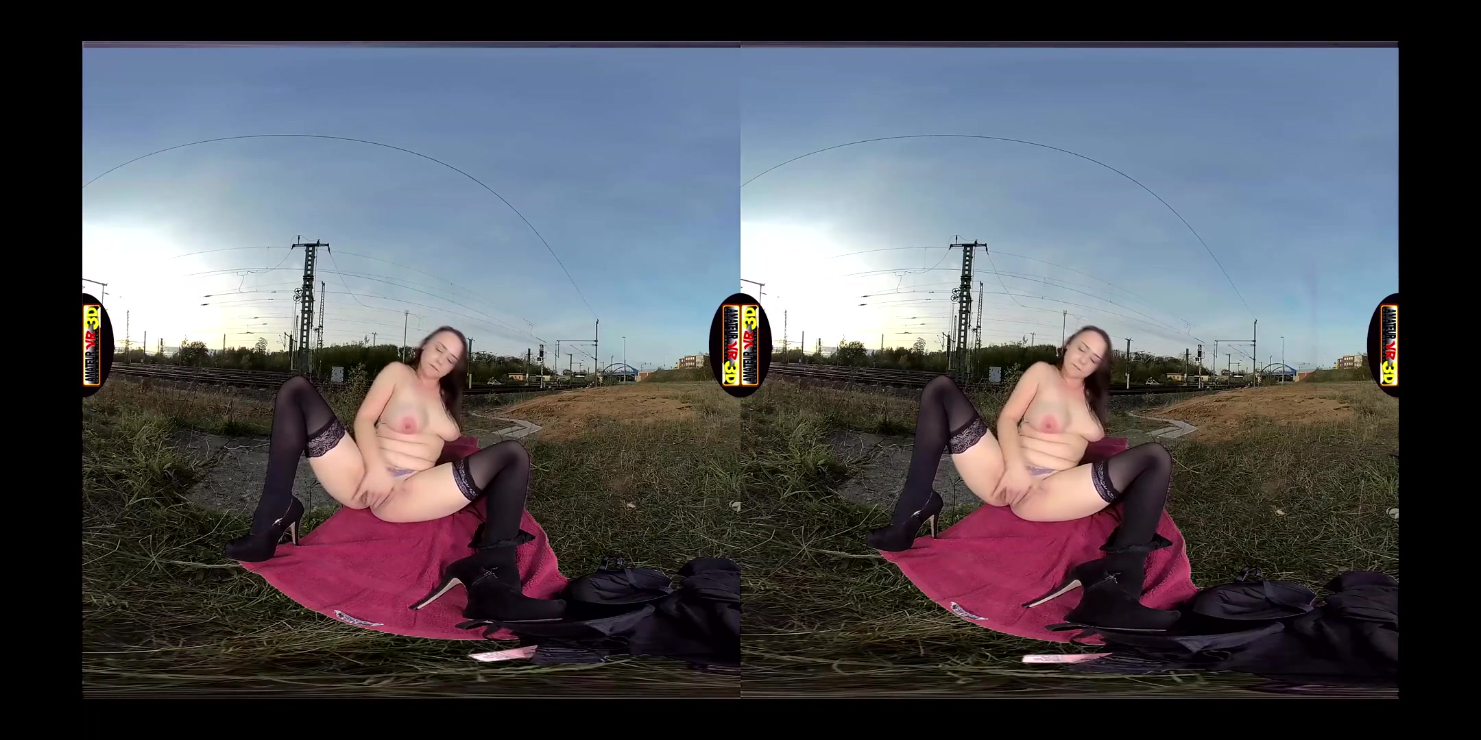 Bella - She Jerks for You at the Railway Embankment... - SexLikeReal
