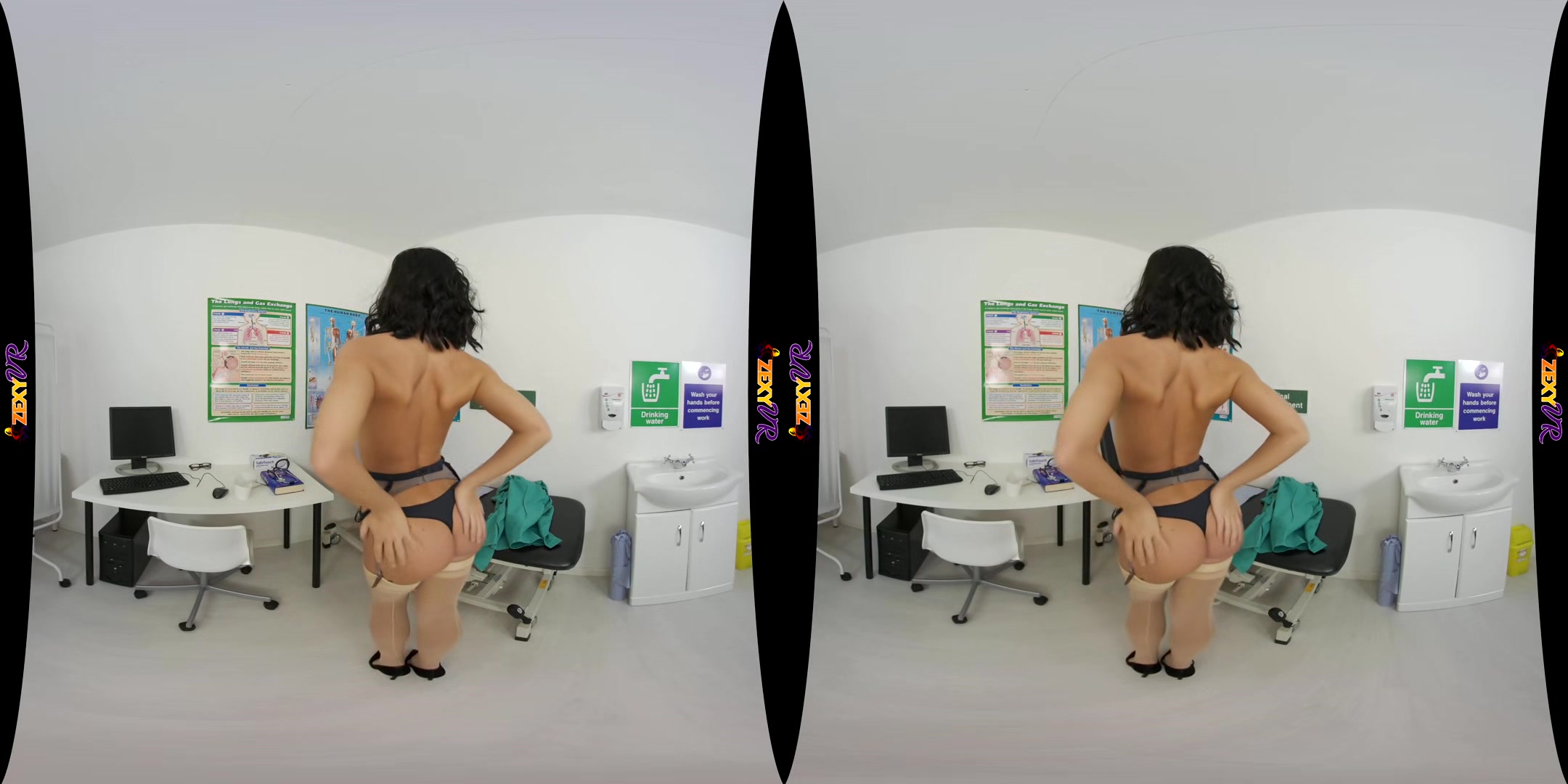Virtual Nurse; Petite Brunette Nurse Strip Solo Thin Small Tits