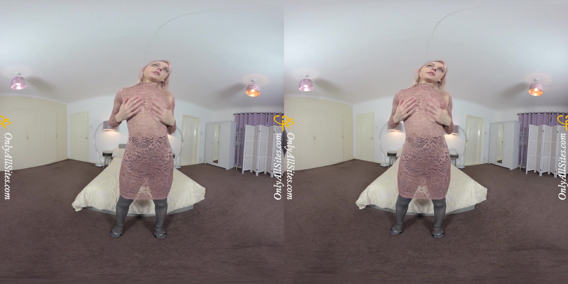 Chloe Toy - Lace Dress; Hot Blonde Strips Down to Pantyhow