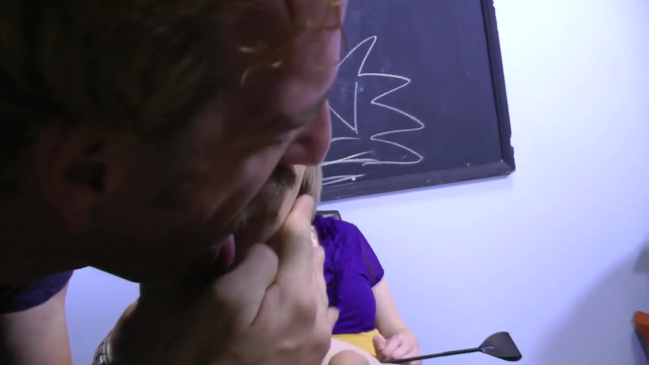 Blond dominant teacher want her student 18+ worship her nylon feet in the class room. by Foot Girls