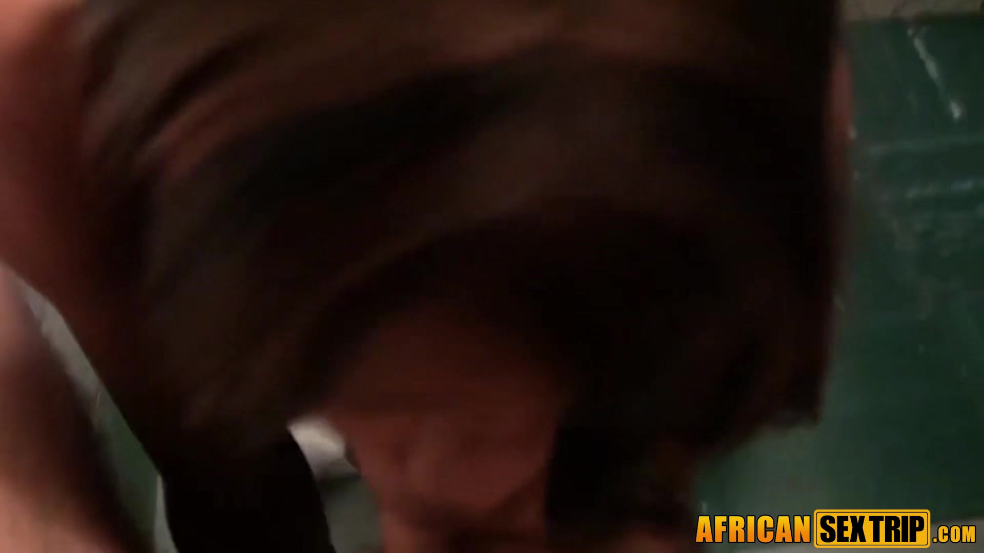 Ebony waitress sucks massive cock in restroom for a nice tip!