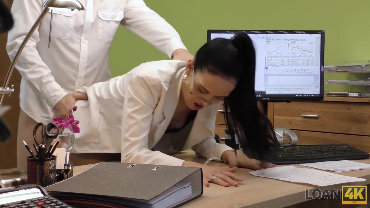 LOAN4K. Elis Dark asks for credit and spreads her legs in the office