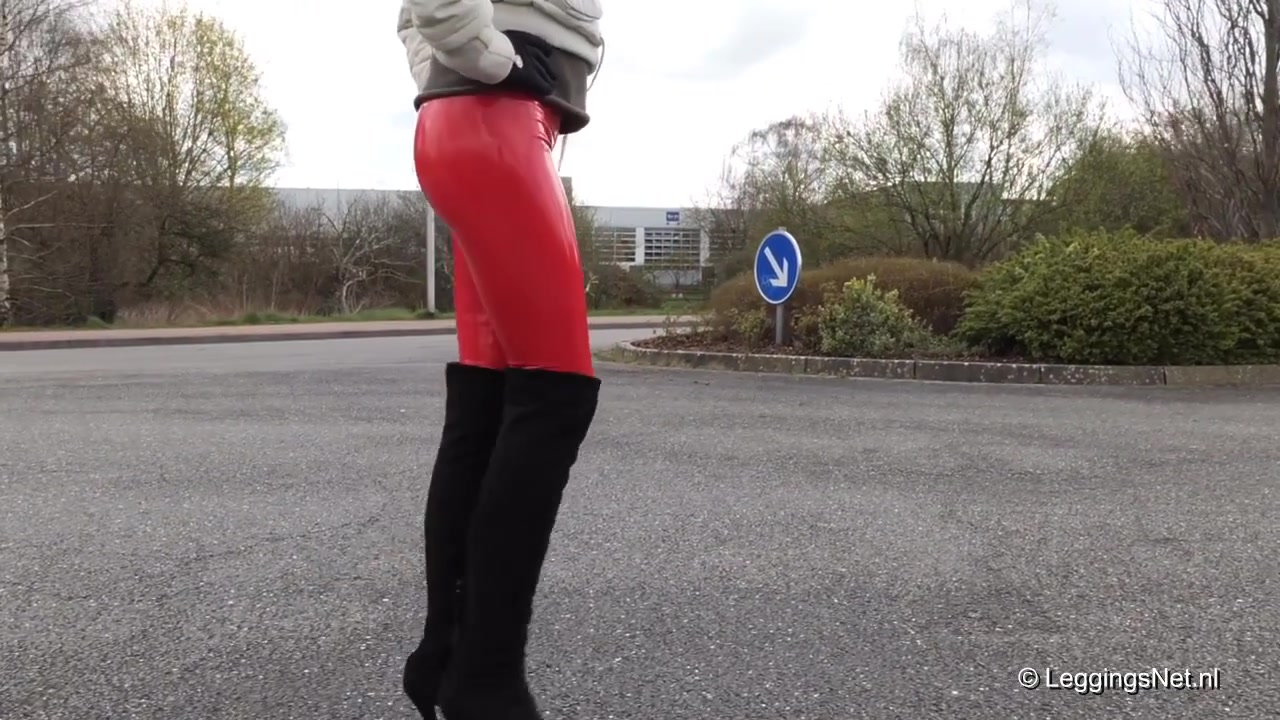 Red Vinyl Leggings And Overknees, 1st Part