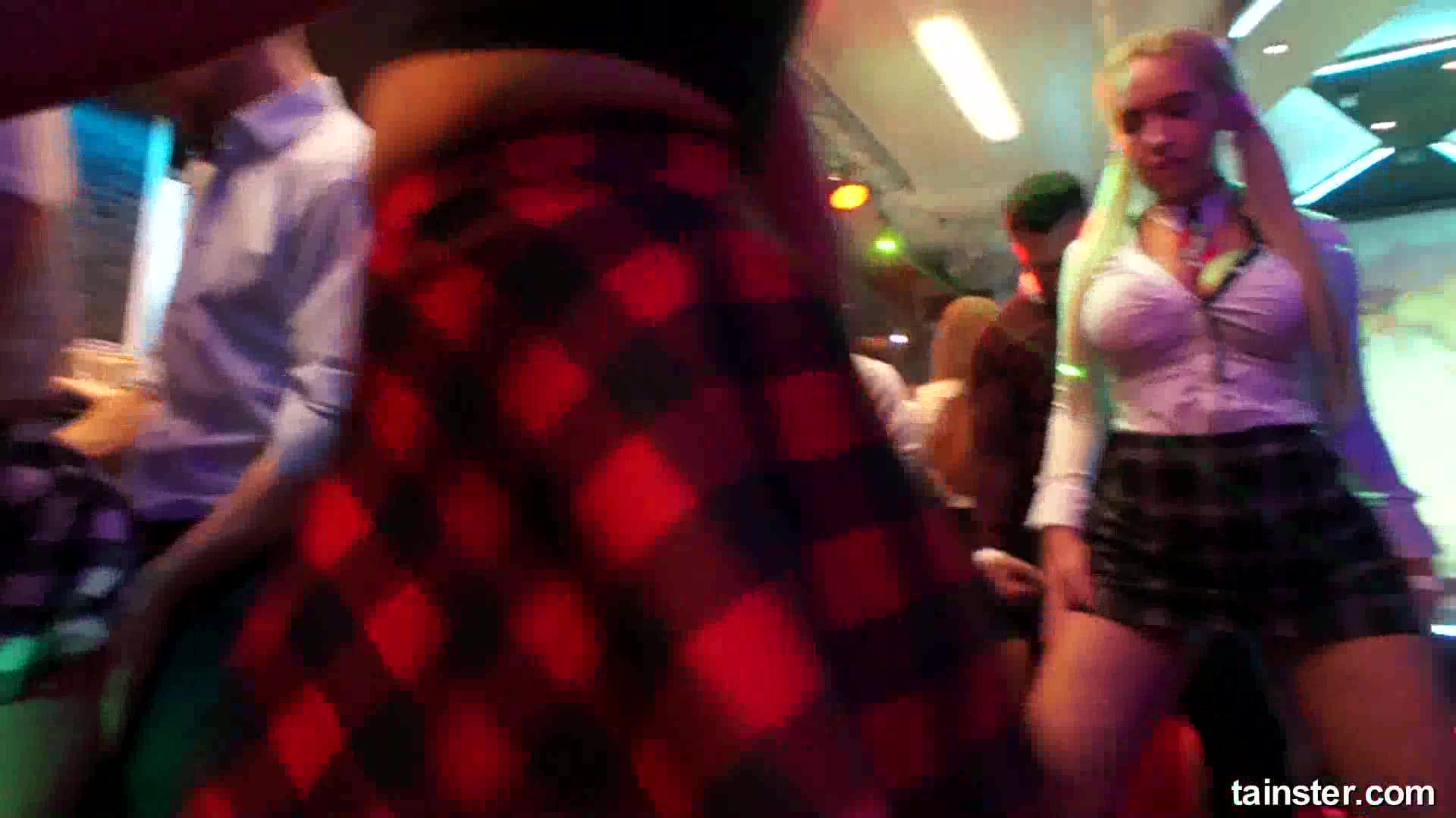 Excited clubbers gets banged in public