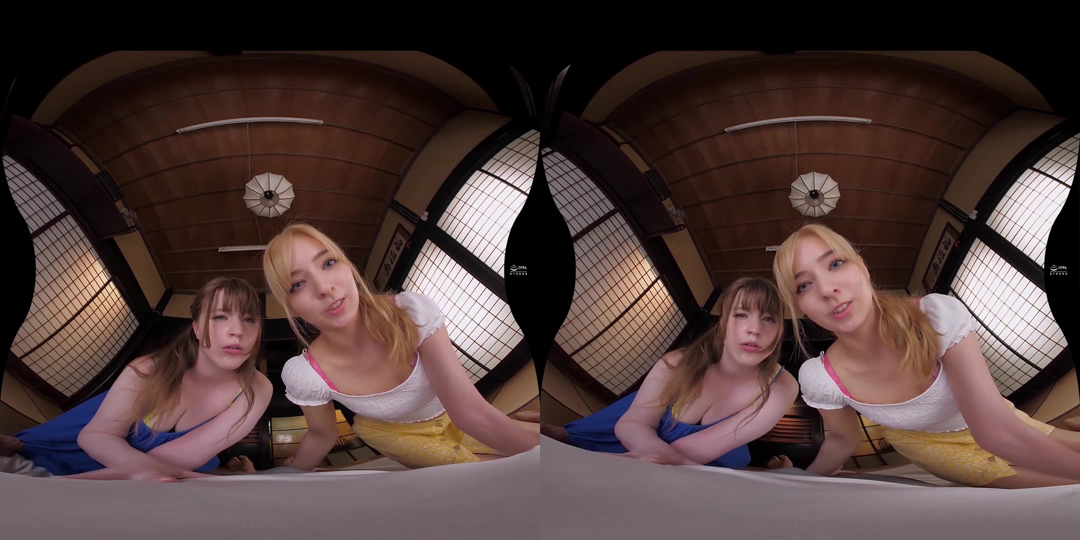 Double Blowjob On Your Back Staring into their Blue Eyes - Gaijin JAV VR Porn with White Girls