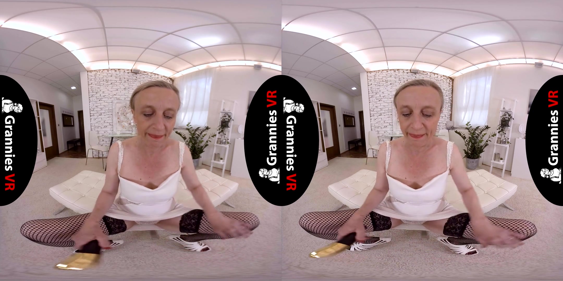 Granny Andrea - Solo in Fishnet Stockings; Gilf in Lingerie Solo with a Toy