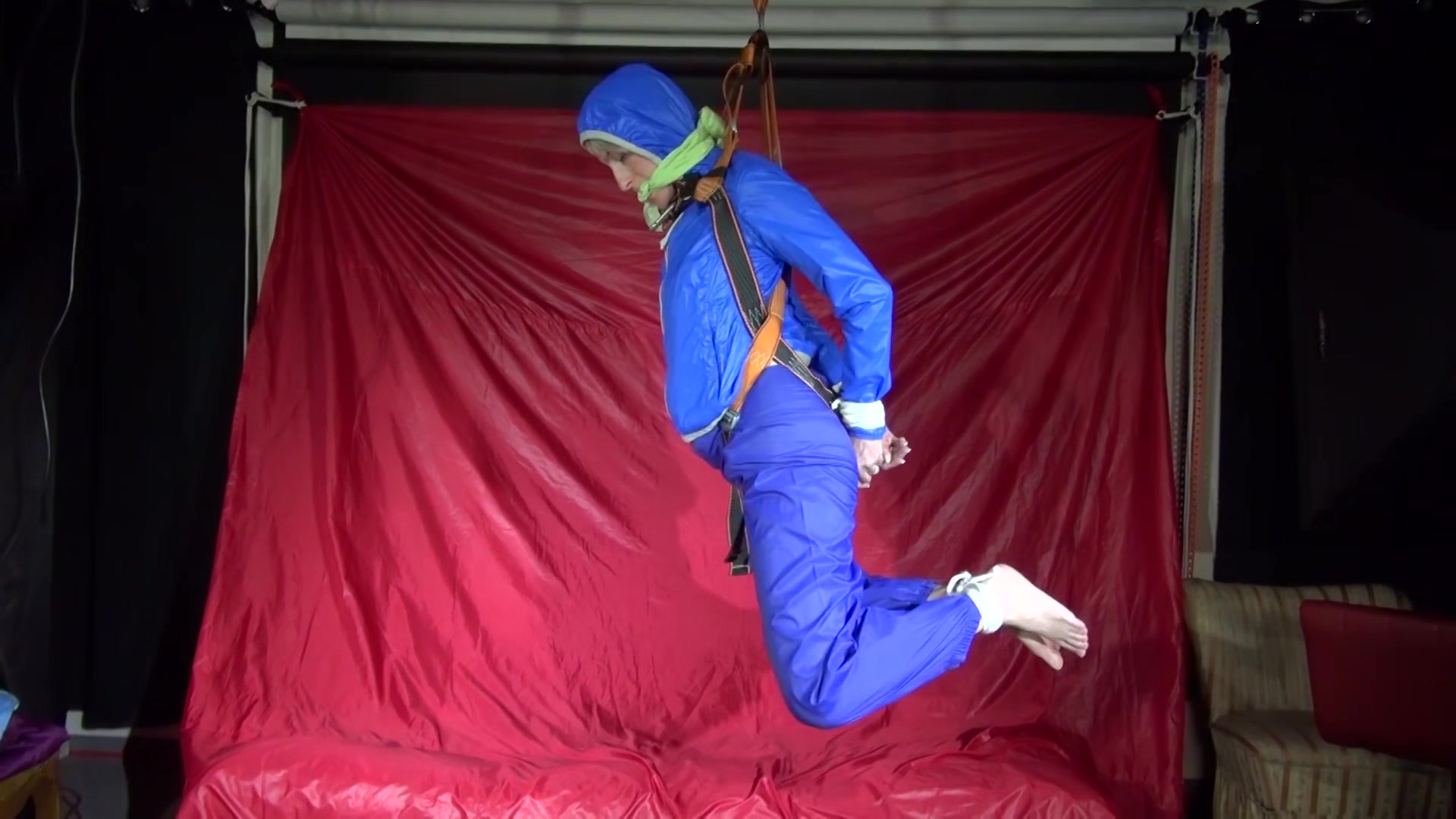 Watching Sexy Sonja Being Tied And Gagged Overhead Hanging With A Special Belt And Ropes And A Cloth Gag (Video)