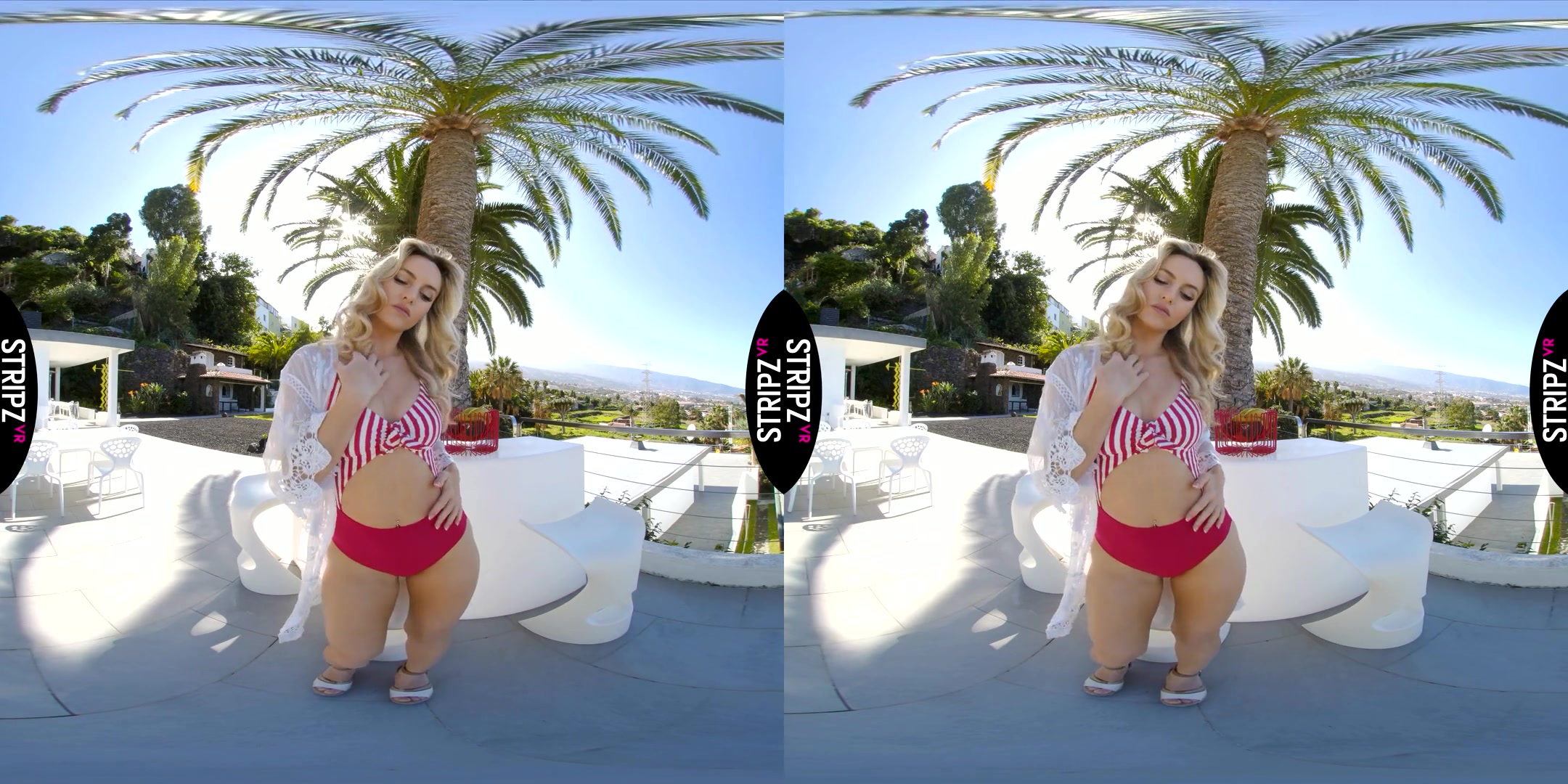 Pop Ya Cork - Shaved Blonde Striptease Outdoors