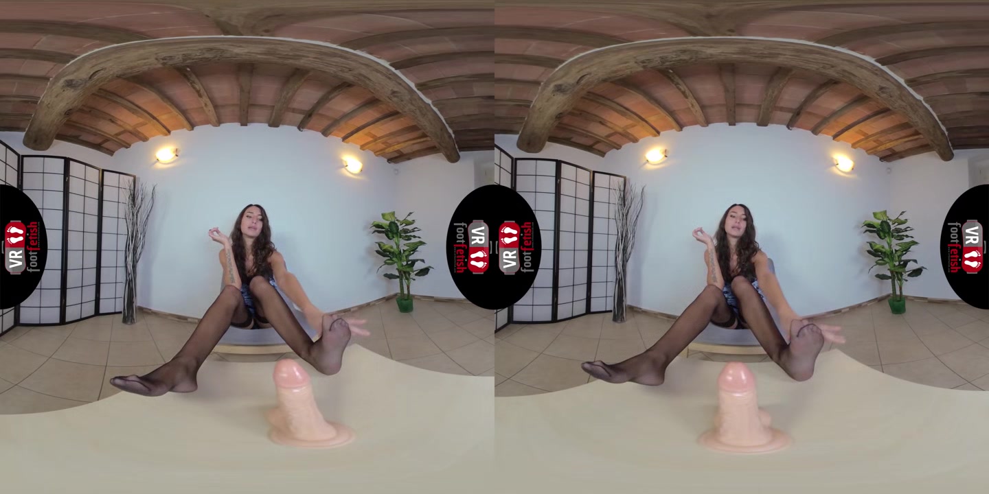 Sexy Thena In Black Hold-ups Plays With A Realistic Dildo - VRFootFetish