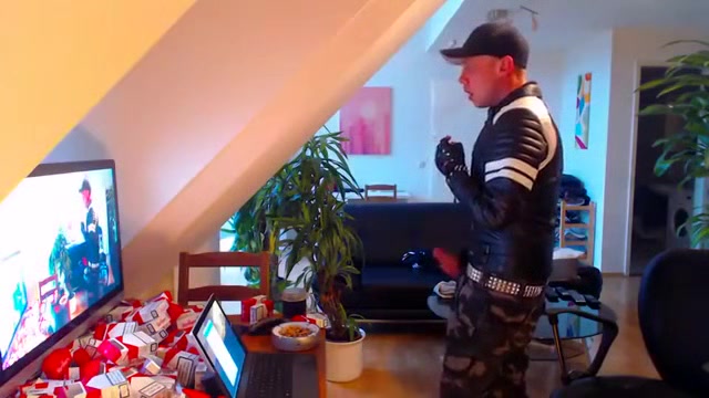 Leather boi smoke chaining cock wanking cum load