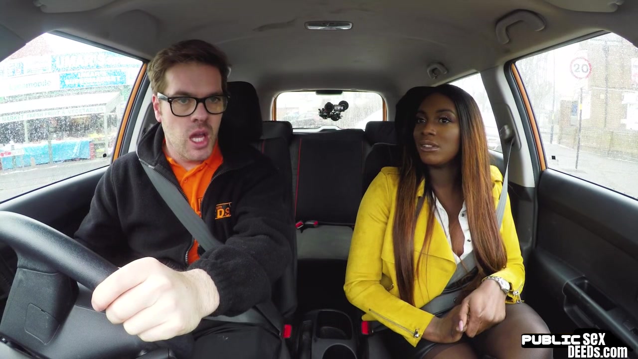 Ebony driving student 18+ MILF public fucked in car outdoor