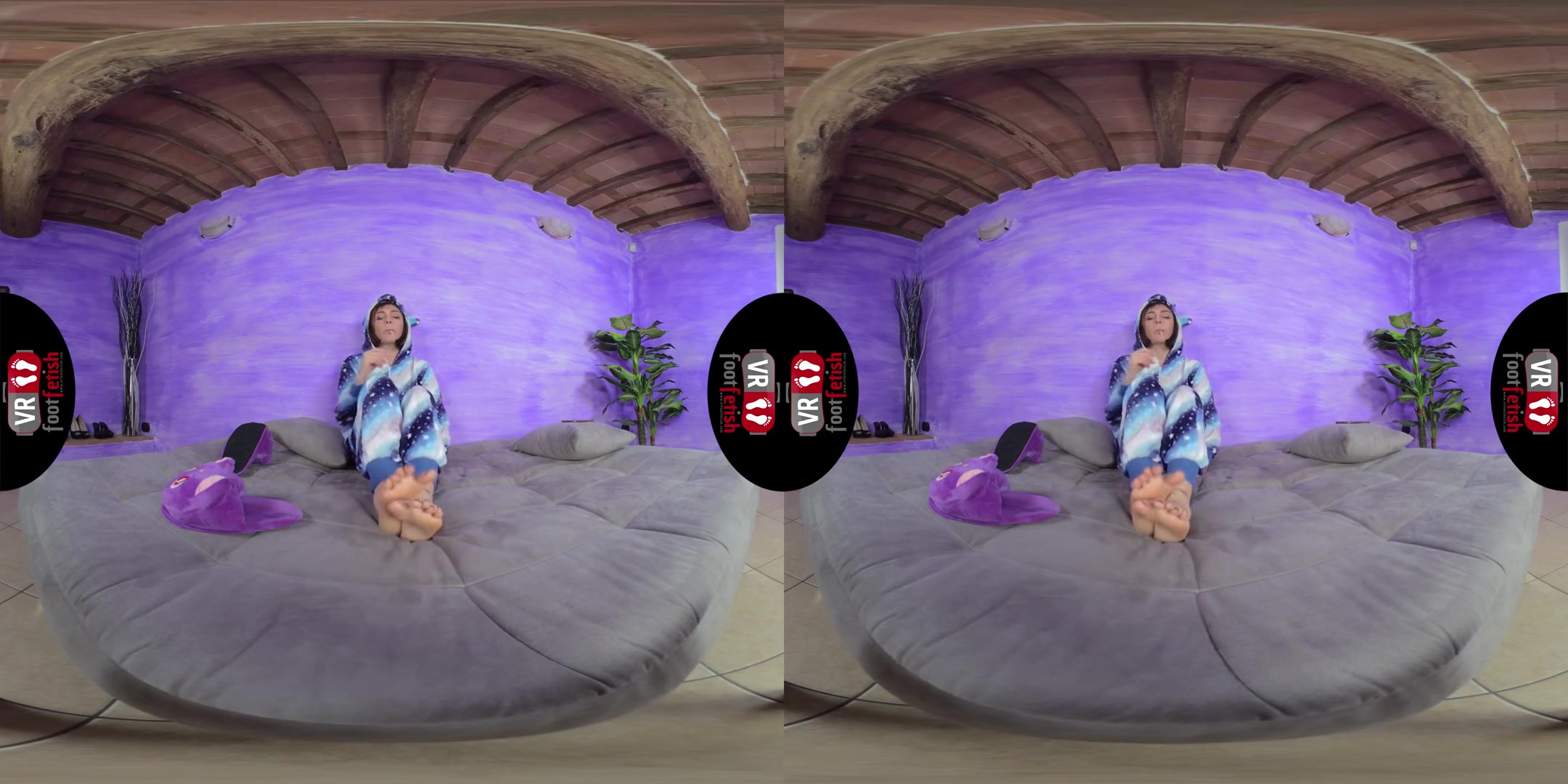 Stunning Aradia In A One-Piece Hooded Pajama And Purple Slippers - Amateur Foot Fetish 3D Porn Solo
