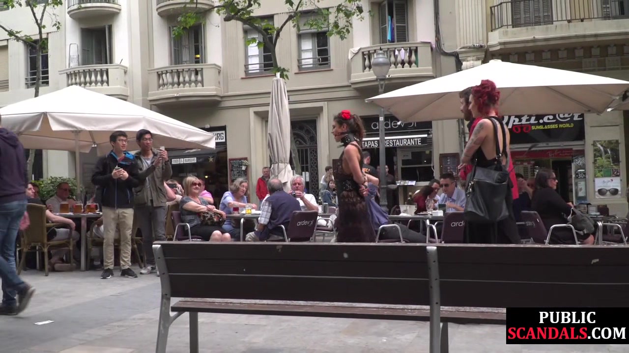 Slutty bae trapped at public place by dominant BDSM friends