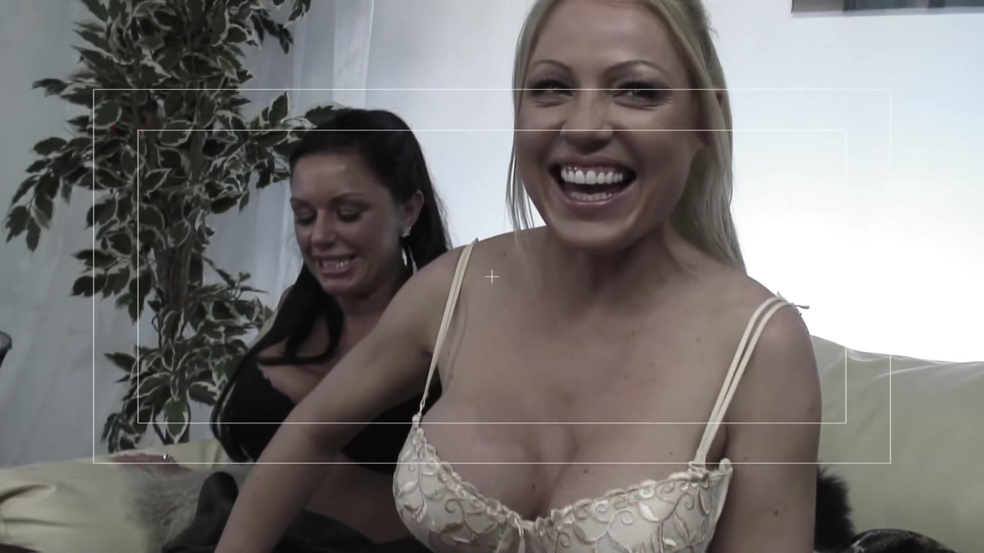Horny MILFs with big boobs, Cindy Behr and Kerry Louise, dressed in sexy lingerie and thigh-high stockings
