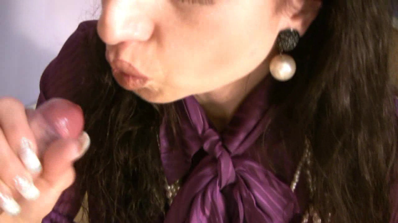 Brunette milf does handjob and blowjob to sexy lover